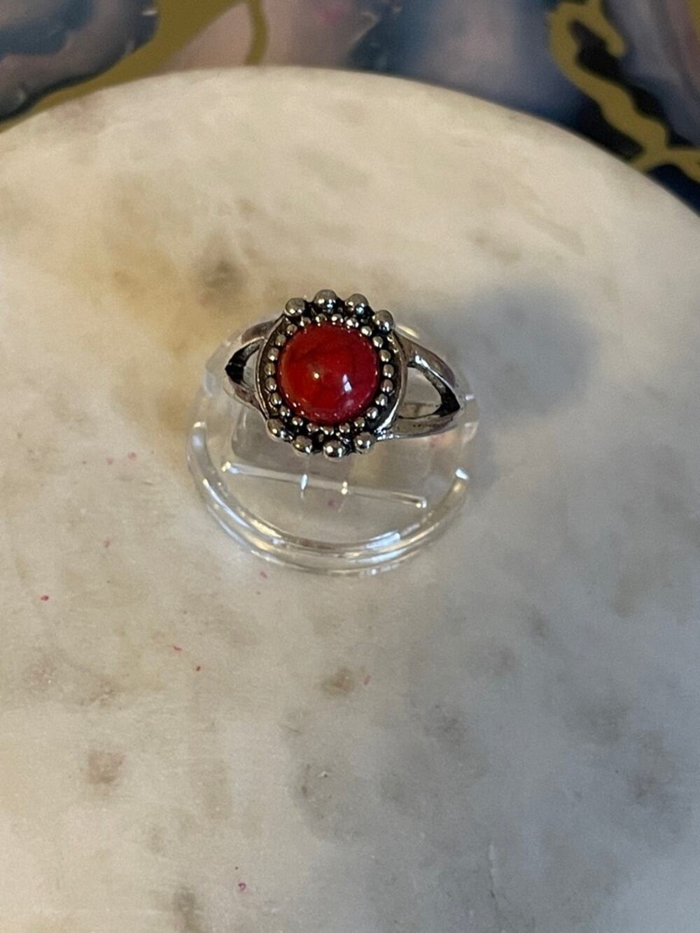 7 Silver Red synthetic gem Ring
